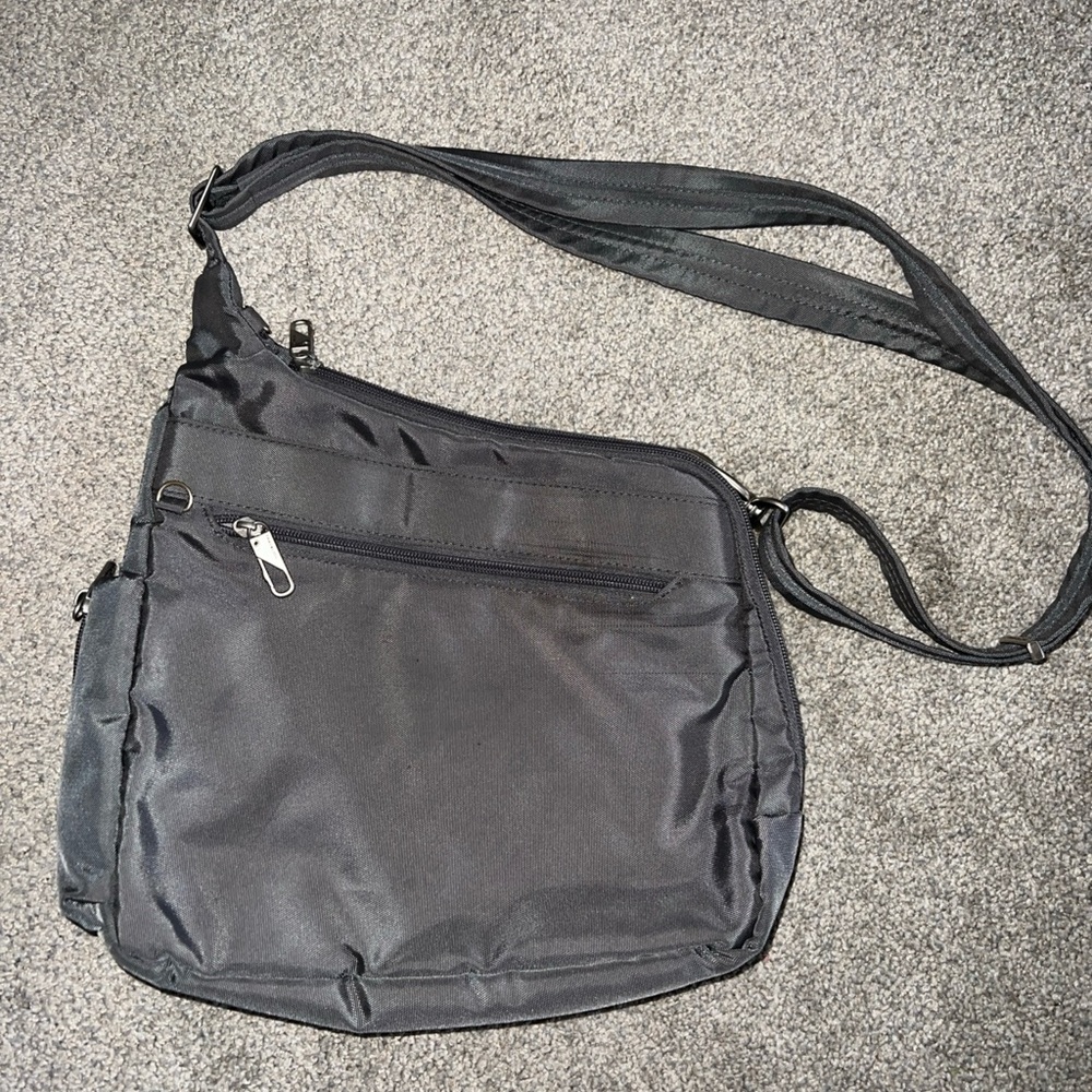 Travelon Anti-theft Classic Crossbody Travel Bag Purse Gray Pockets Galore Nylon